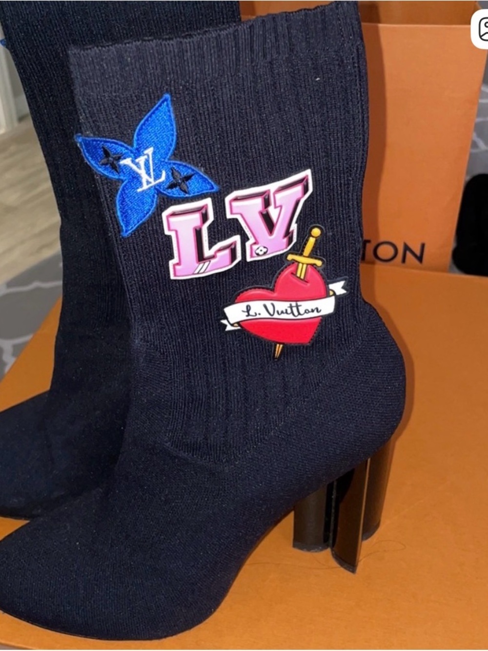 Louis Vuitton Black Sock Ankle Booties with Colorful LV Patch - Picture 8 of 11